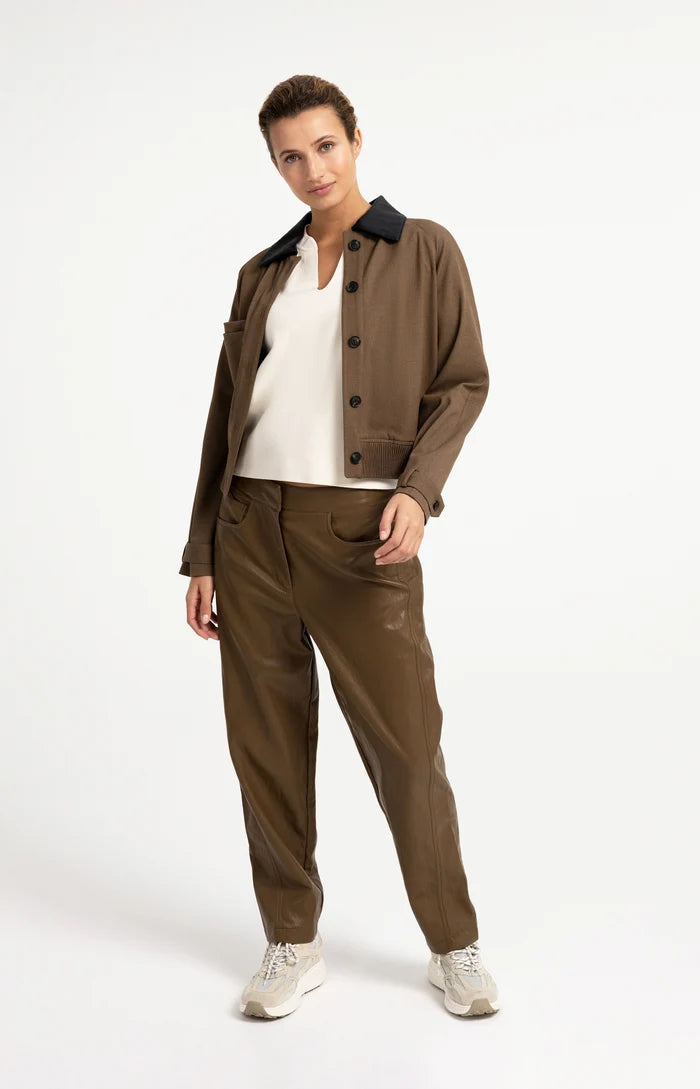 YAYA | Gebreide Top met Bomberkraag en Korte Mouwen Off White