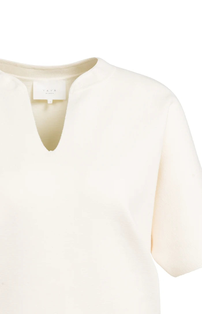 YAYA | Gebreide Top met Bomberkraag en Korte Mouwen Off White
