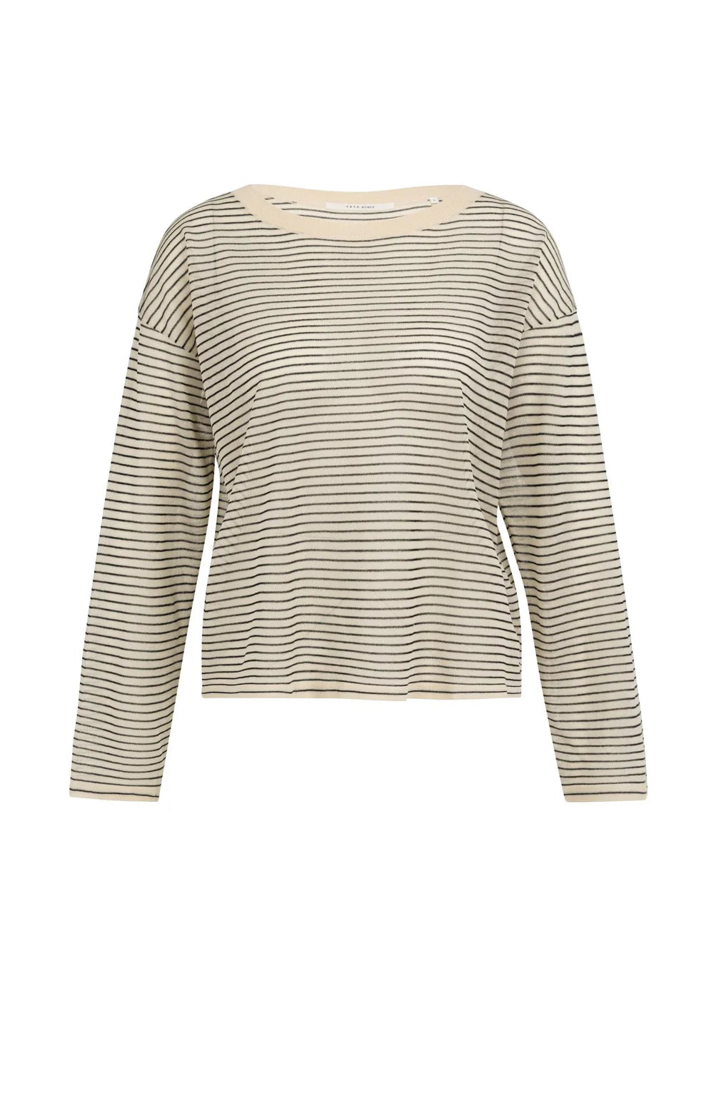 Yaya | Fijngebreide Gestreepte Trui met Lichte Transparantie Creme Beige Dessin