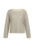 Yaya | Fijngebreide Gestreepte Trui met Lichte Transparantie Creme Beige Dessin