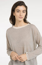 Yaya | Fijngebreide Gestreepte Trui met Lichte Transparantie Creme Beige Dessin