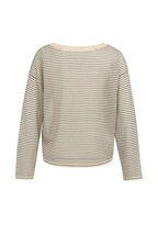 Yaya | Fijngebreide Gestreepte Trui met Lichte Transparantie Creme Beige Dessin