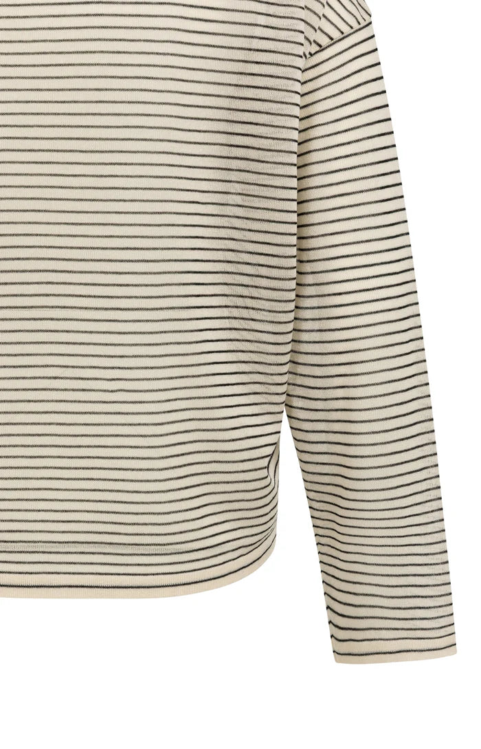 Yaya | Fijngebreide Gestreepte Trui met Lichte Transparantie Creme Beige Dessin