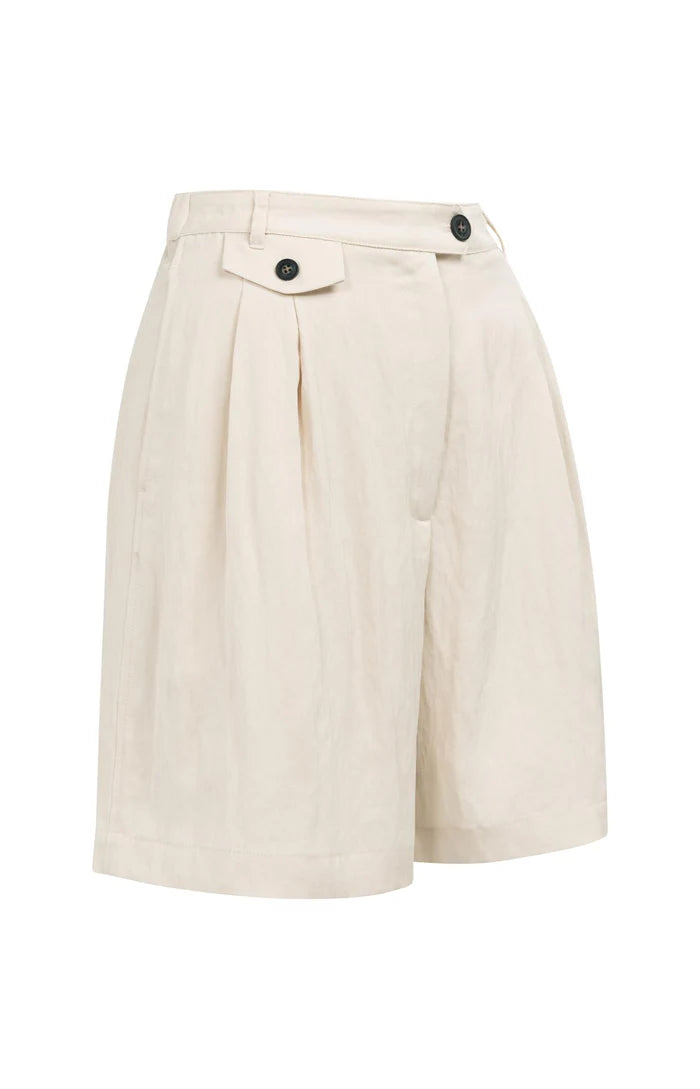 Yaya | Geweven Bermudashort met Langere Lengte Cloud Creme White
