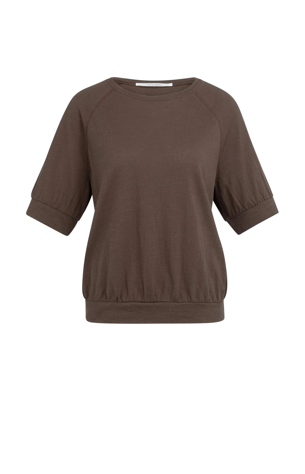 Yaya | Jersey Top met Gebriede Structuur Chocolate Martini Brown