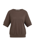 Yaya | Jersey Top met Gebriede Structuur Chocolate Martini Brown