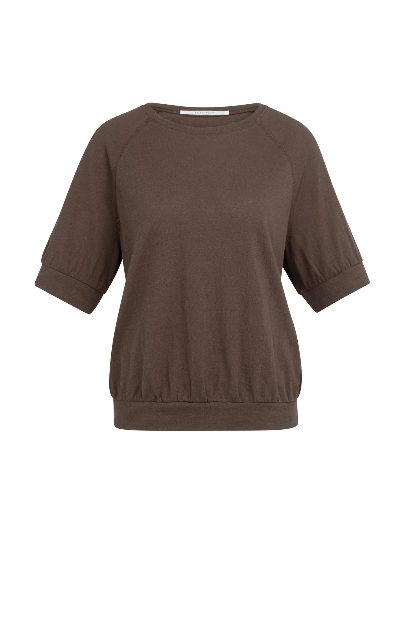 Yaya | Jersey Top met Gebriede Structuur Chocolate Martini Brown
