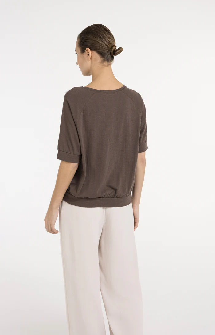 Yaya | Jersey Top met Gebriede Structuur Chocolate Martini Brown