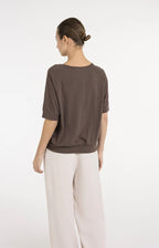 Yaya | Jersey Top met Gebriede Structuur Chocolate Martini Brown