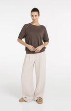 Yaya | Jersey Top met Gebriede Structuur Chocolate Martini Brown