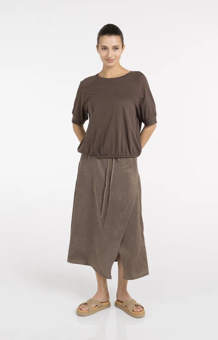 Yaya | Jersey Top met Gebriede Structuur Chocolate Martini Brown