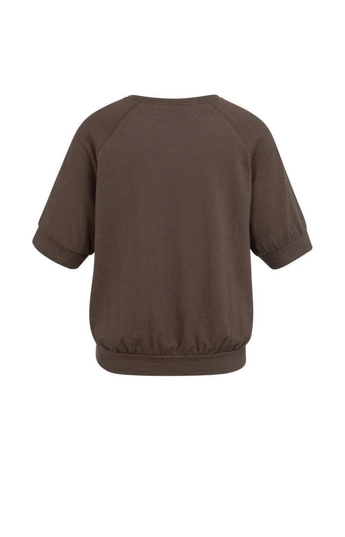 Yaya | Jersey Top met Gebriede Structuur Chocolate Martini Brown