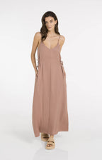 Yaya | Lange Jurk met Spaghettibandjes en Strikdetail Burlwood Pink