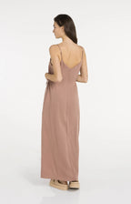 Yaya | Lange Jurk met Spaghettibandjes en Strikdetail Burlwood Pink