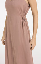 Yaya | Lange Jurk met Spaghettibandjes en Strikdetail Burlwood Pink