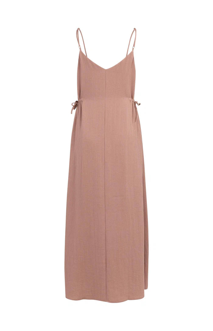 Yaya | Lange Jurk met Spaghettibandjes en Strikdetail Burlwood Pink