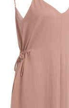 Yaya | Lange Jurk met Spaghettibandjes en Strikdetail Burlwood Pink