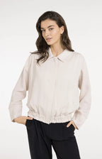 Yaya | Linnen Blousejack met Kraag en Elastische Zoom Cloud Creme White