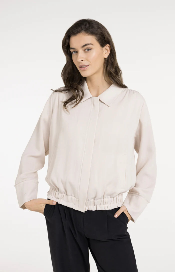 Yaya | Linnen Blousejack met Kraag en Elastische Zoom Cloud Creme White