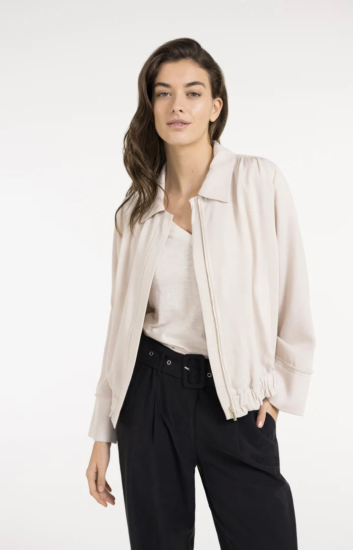 Yaya | Linnen Blousejack met Kraag en Elastische Zoom Cloud Creme White