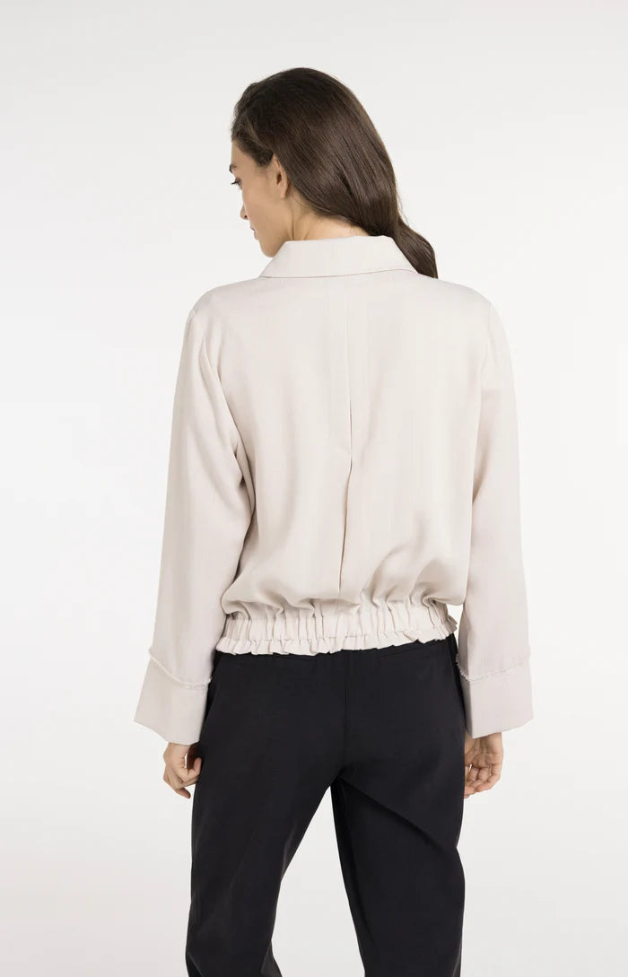 Yaya | Linnen Blousejack met Kraag en Elastische Zoom Cloud Creme White