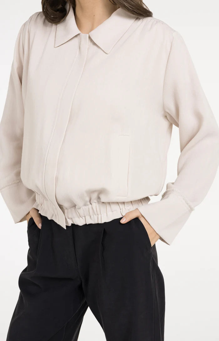 Yaya | Linnen Blousejack met Kraag en Elastische Zoom Cloud Creme White