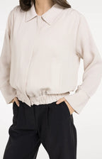 Yaya | Linnen Blousejack met Kraag en Elastische Zoom Cloud Creme White