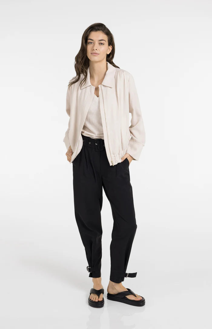 Yaya | Linnen Blousejack met Kraag en Elastische Zoom Cloud Creme White