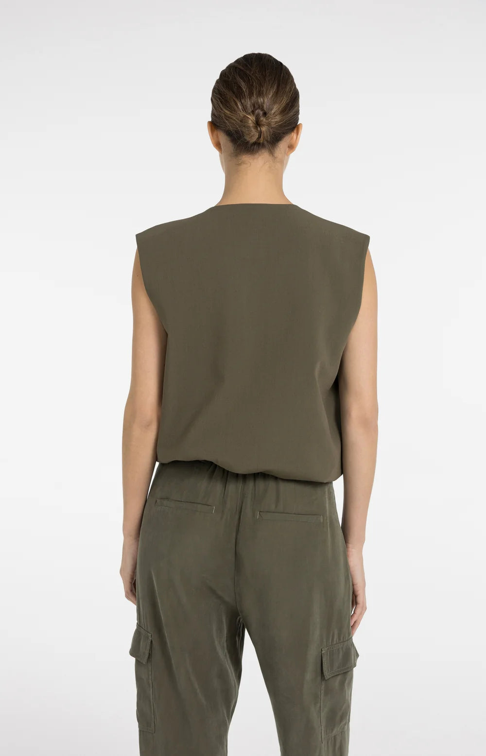 YAYA | Mouwloos Geweven Jasje Met Ballonvormige Zoom Army Green