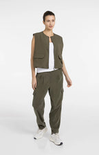 YAYA | Mouwloos Geweven Jasje Met Ballonvormige Zoom Army Green