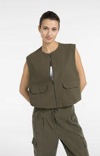 YAYA | Mouwloos Geweven Jasje Met Ballonvormige Zoom Army Green