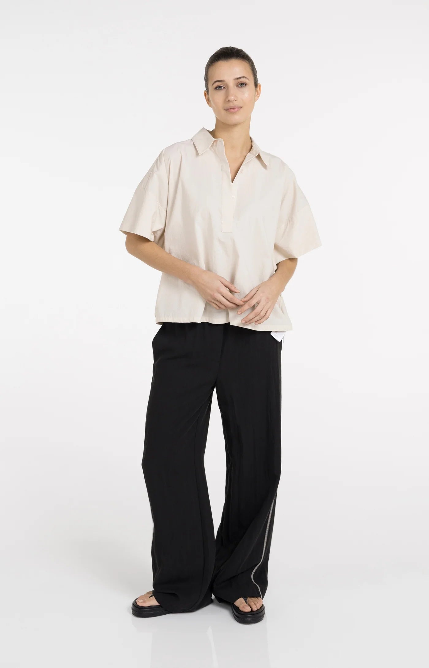 Yaya | Oversized Blouse met Mouwdetail  Cloud Creme White