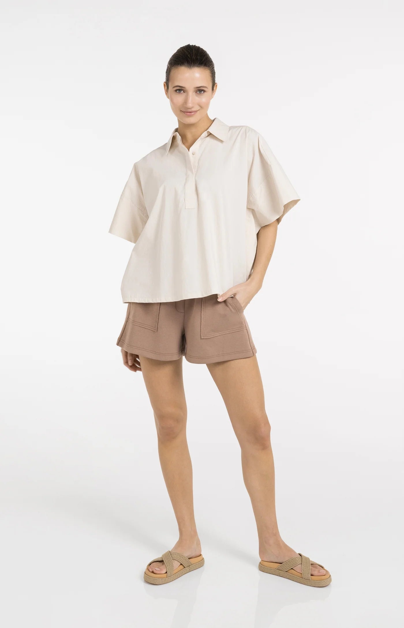 Yaya | Oversized Blouse met Mouwdetail  Cloud Creme White