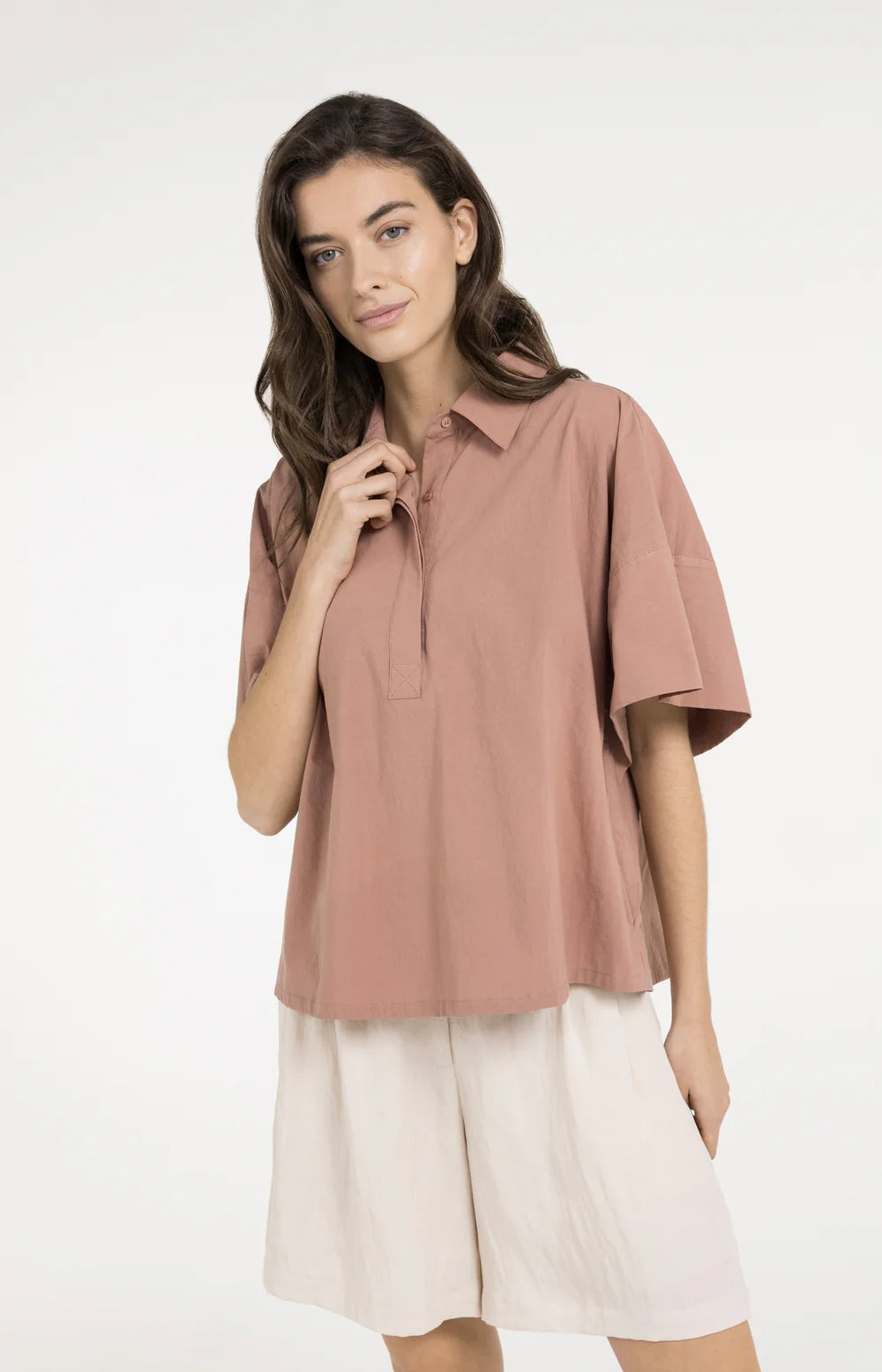 Yaya | Oversized Blouse met Mouwdetail Burlwood Pink