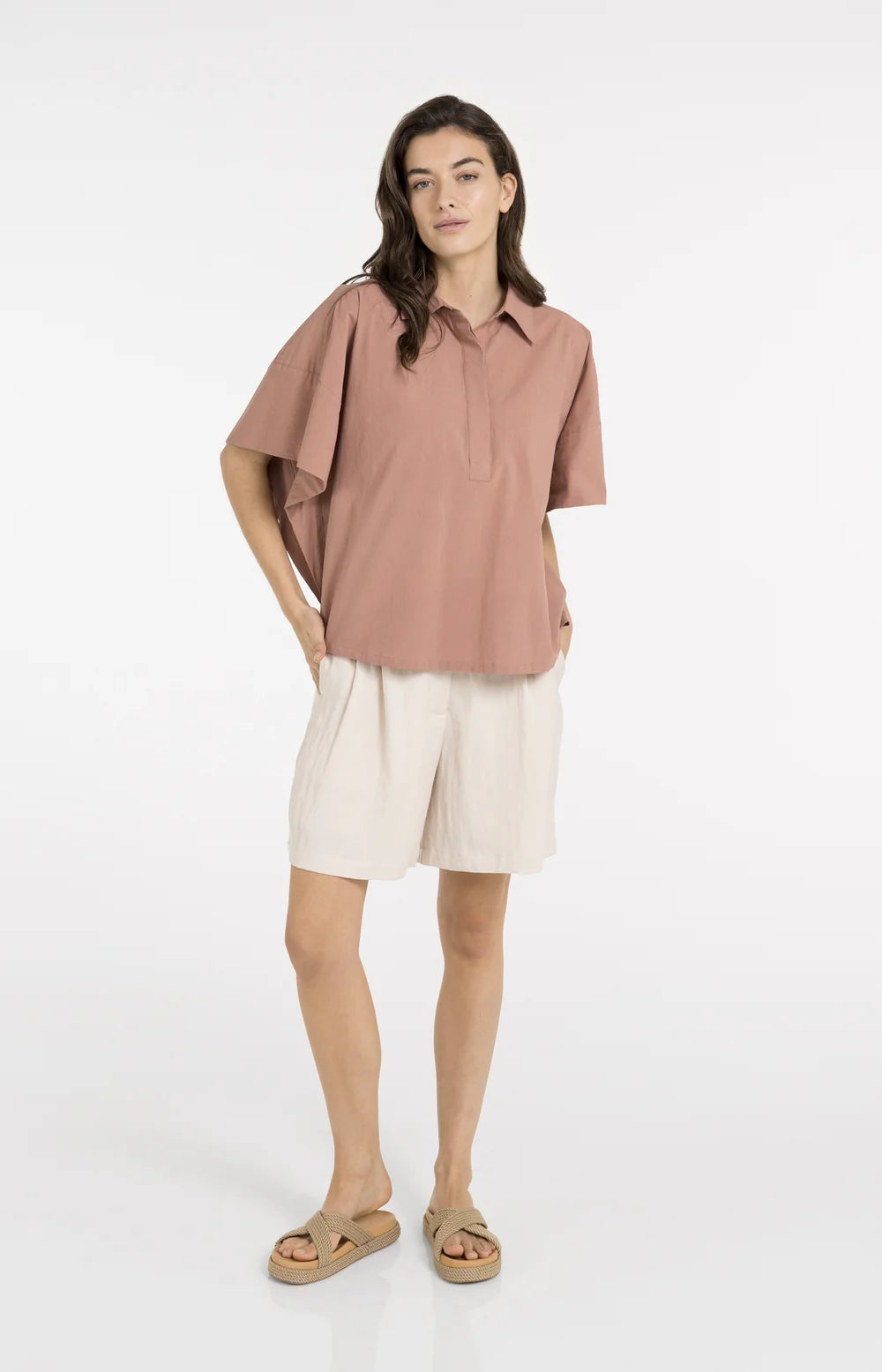 Yaya | Oversized Blouse met Mouwdetail Burlwood Pink