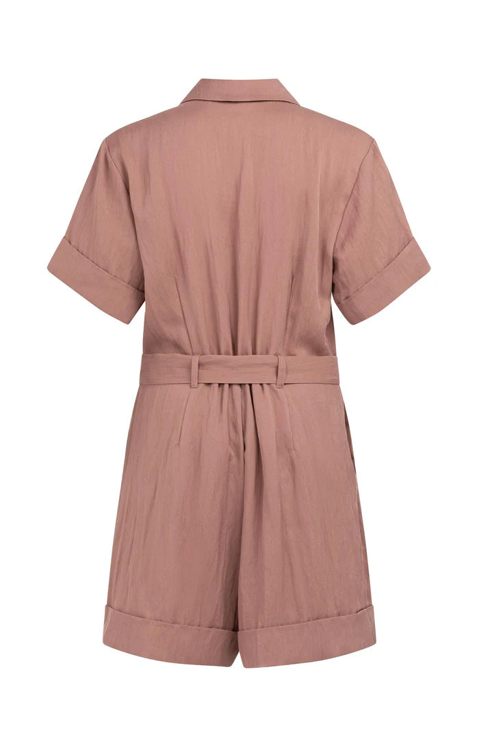 Yaya | Playsuit met Dubbele Knopen en Ceintuur Burlwood Pink