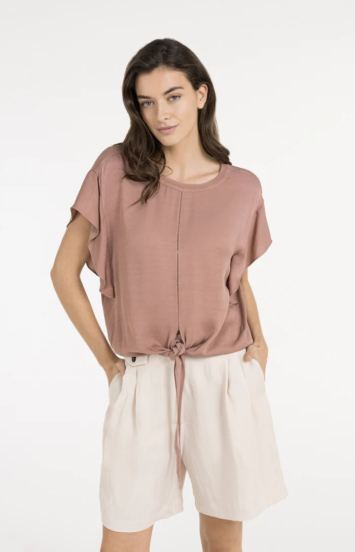 Yaya | Top met Knoopdetail en Elastische Zoom Burlwood Pink
