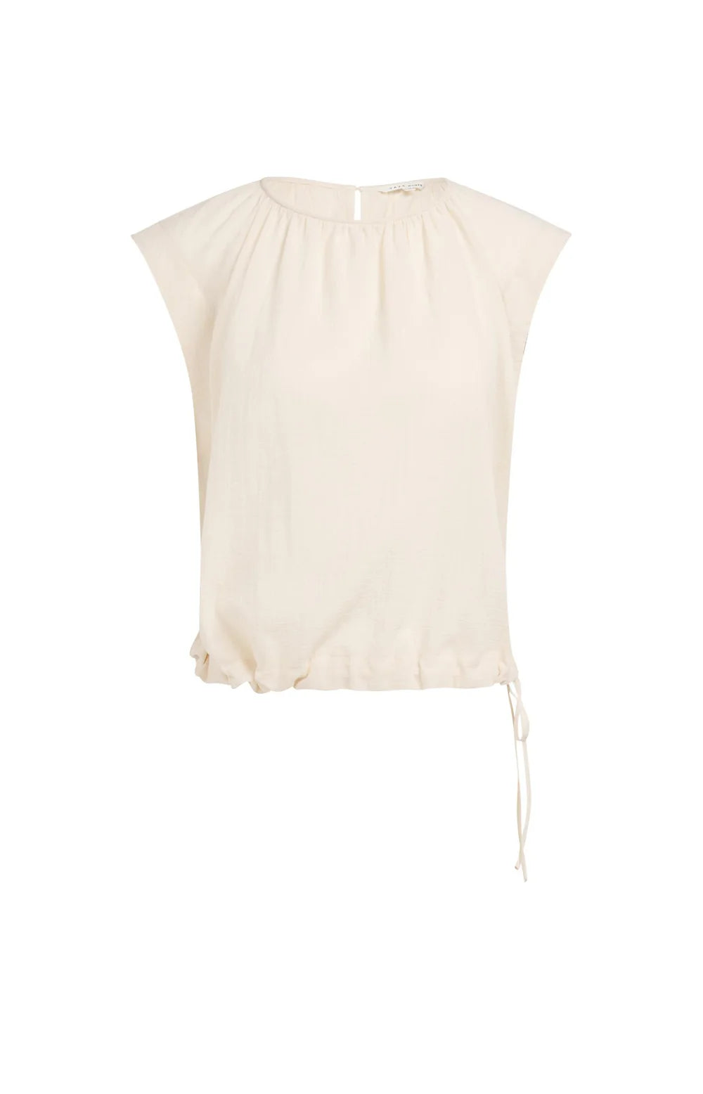 Yaya | Mouwloze Top met Geplooide Halslijn en Trekkoord Cloud Creme White