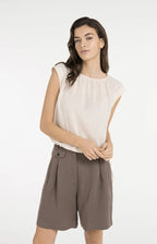 Yaya | Mouwloze Top met Geplooide Halslijn en Trekkoord Cloud Creme White