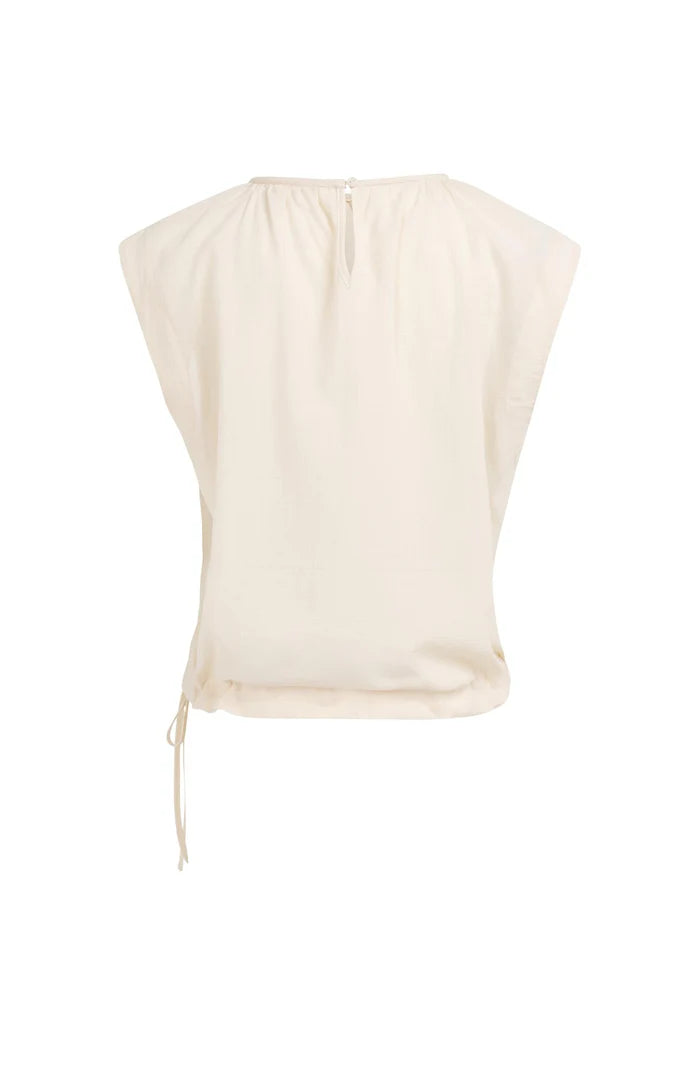 Yaya | Mouwloze Top met Geplooide Halslijn en Trekkoord Cloud Creme White