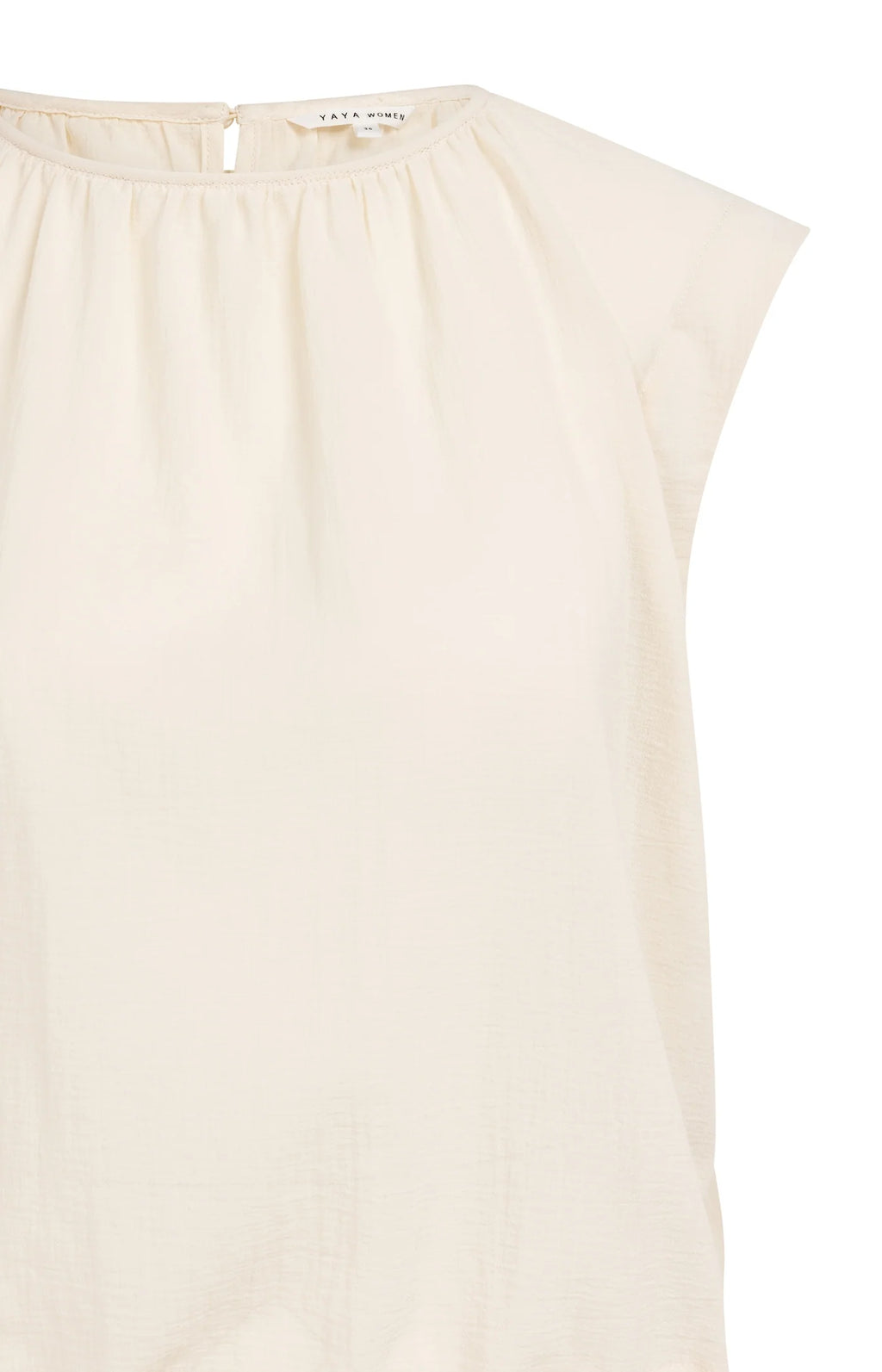 Yaya | Mouwloze Top met Geplooide Halslijn en Trekkoord Cloud Creme White