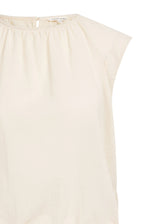Yaya | Mouwloze Top met Geplooide Halslijn en Trekkoord Cloud Creme White