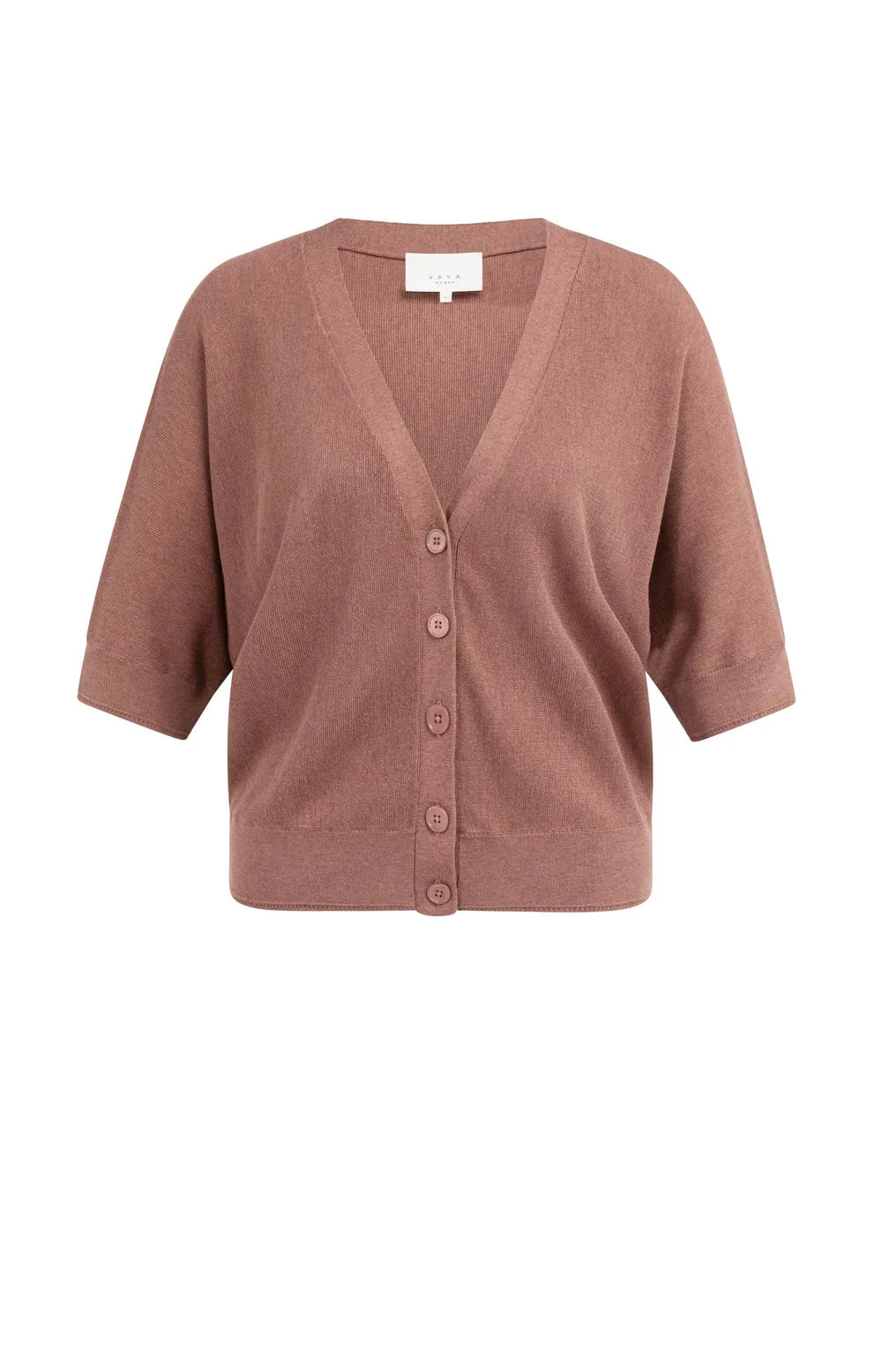 Yaya | Vest met Korte Vleermuismouwen en Knoopsluiting Burlwood Pink Melange
