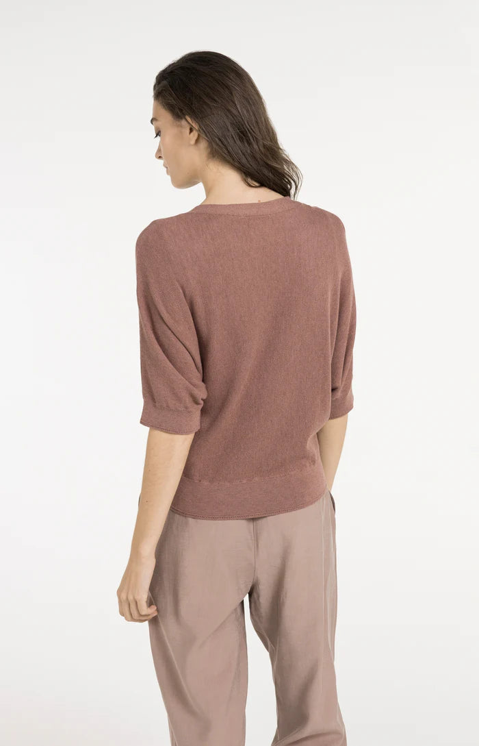 Yaya | Vest met Korte Vleermuismouwen en Knoopsluiting Burlwood Pink Melange