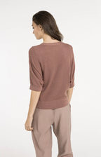 Yaya | Vest met Korte Vleermuismouwen en Knoopsluiting Burlwood Pink Melange