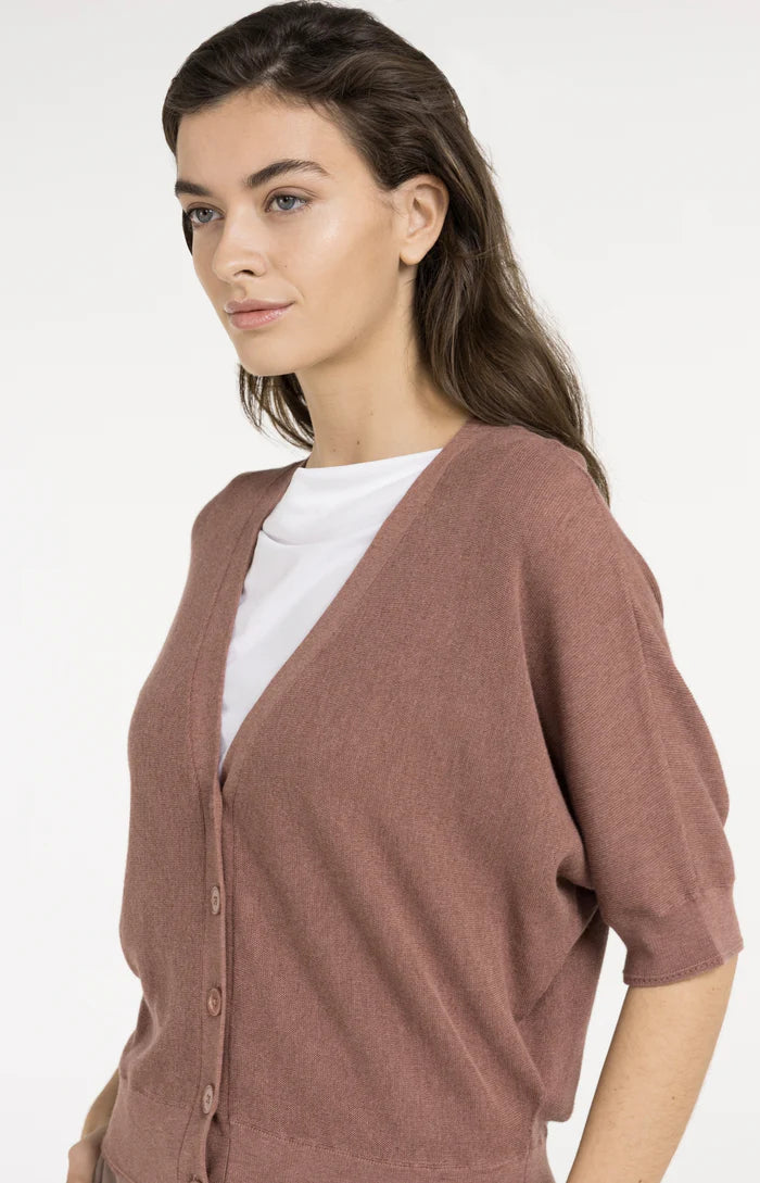 Yaya | Vest met Korte Vleermuismouwen en Knoopsluiting Burlwood Pink Melange
