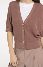Yaya | Vest met Korte Vleermuismouwen en Knoopsluiting Burlwood Pink Melange