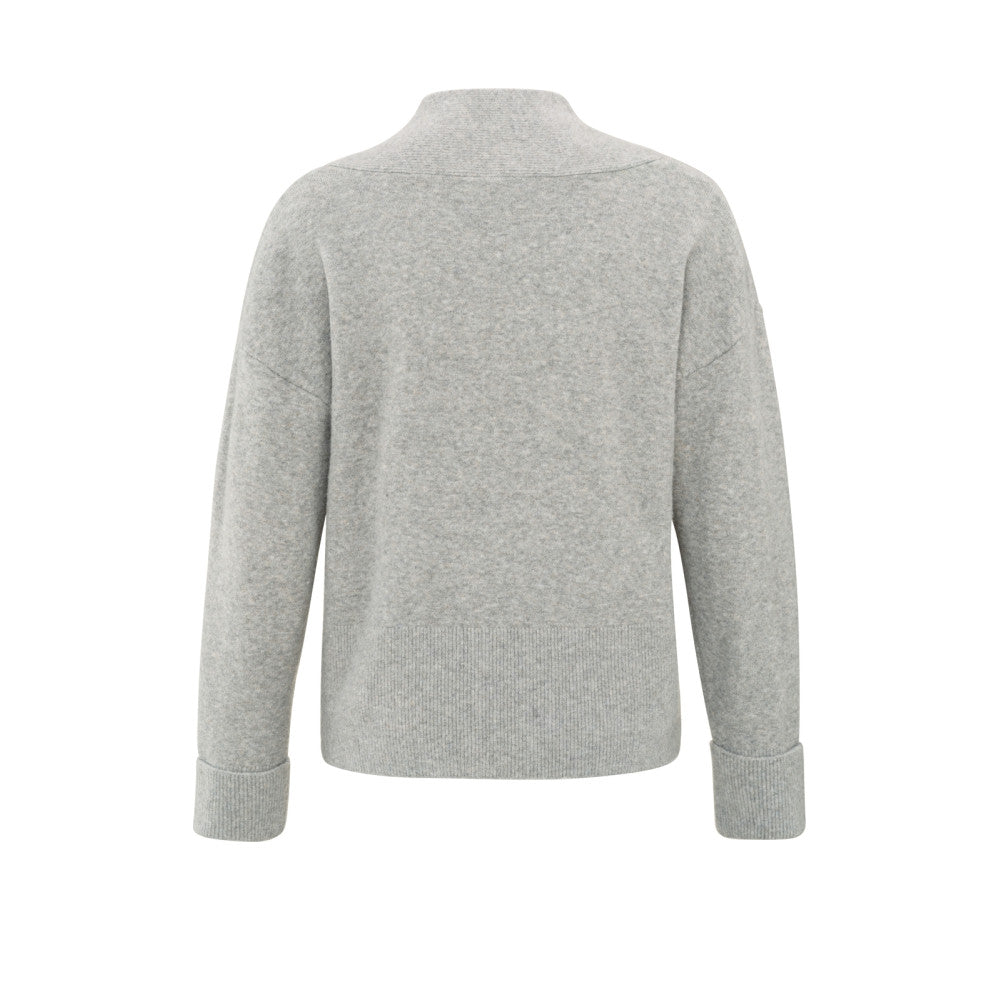 YAYA | Zachte trui met diepe V-hals en subtiele ribdetails - formal gray - 01-000409-410