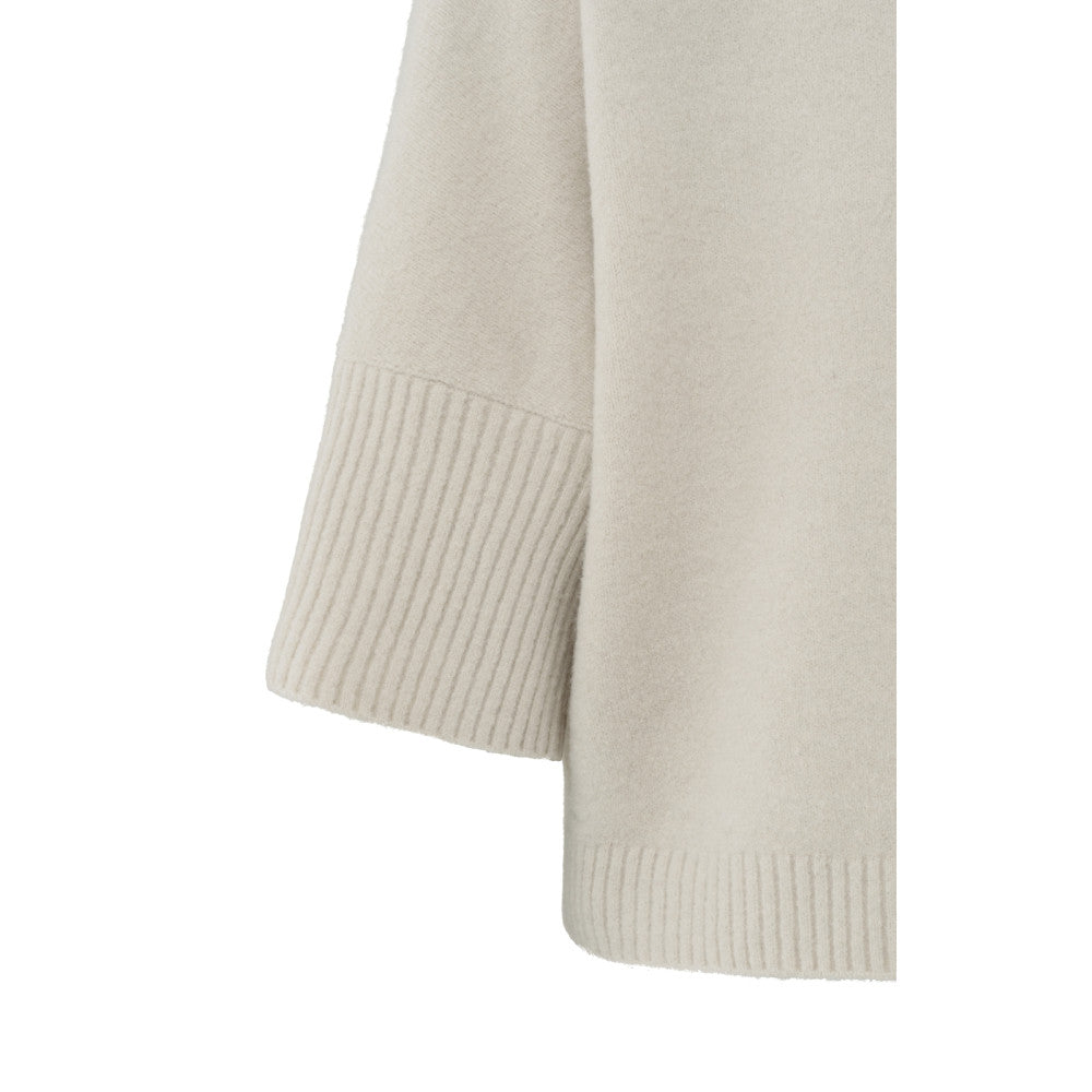 YAYA |  Zachte trui met hoge hals en driekwart mouwen - pumice stone beige - 01-000437-501