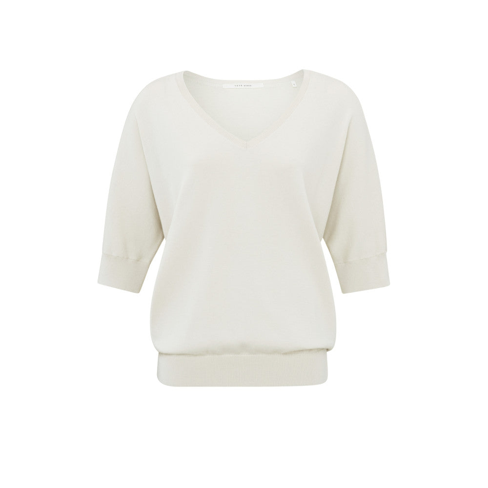 YAYA | Wit Zachte trui met V-hals - 01-000248-408